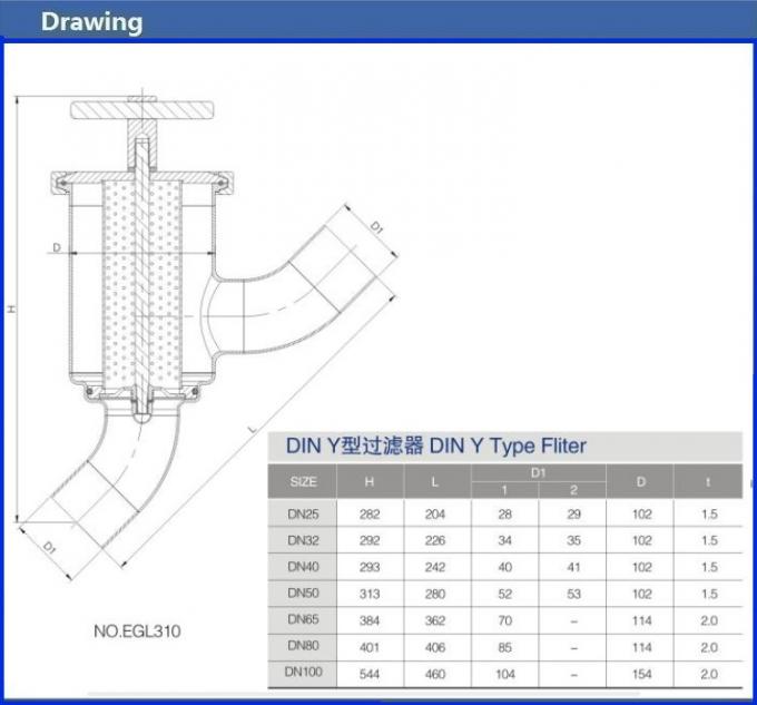 ANSI 304 SS Clamp Y Type Strainer , DN40 Sanitary Y Strainer Stainless