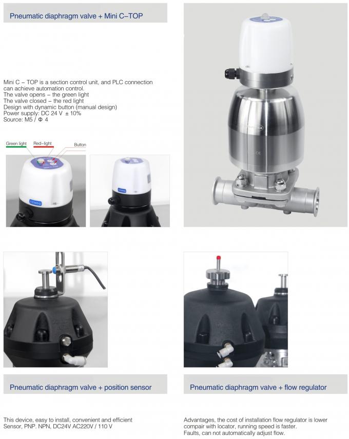316L Sanitary Diaphragm Valve Regulating Valve with positioner , CTOP