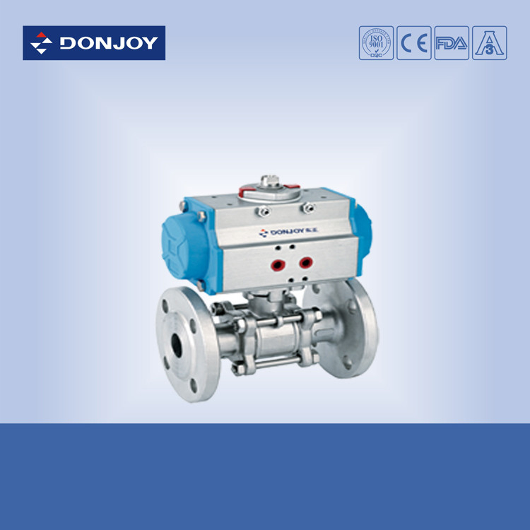 Pnuematic JIS-Flanged  3 PCS industrial full port Ball valve With flange Connection