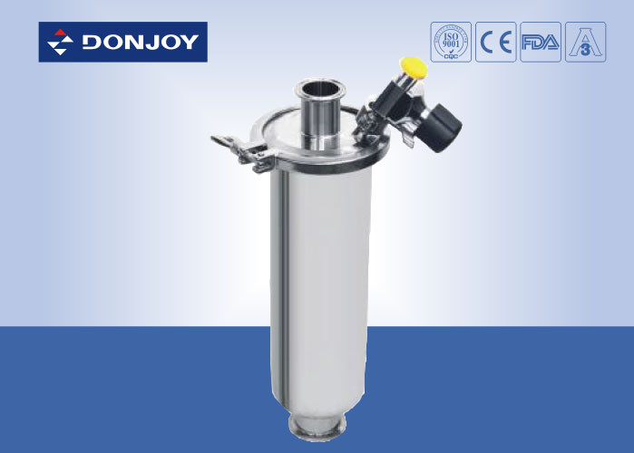 Food Processing SS304 Inline Sanitary Filter With Sample Valve / Discharge Valve