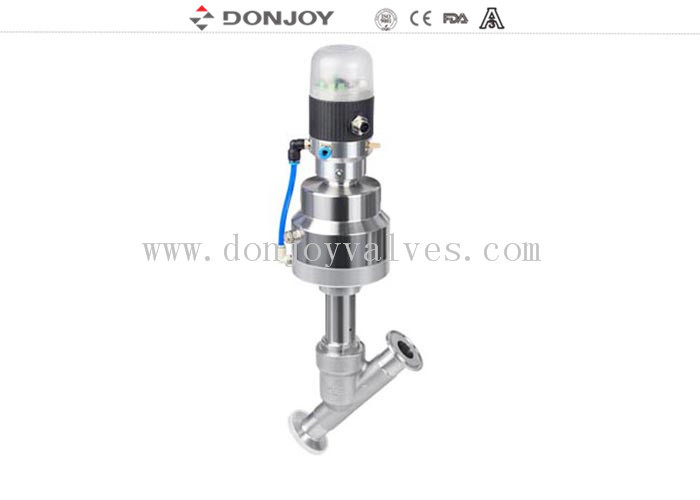 Pneumatic Sanitary 2 Piston PTFE Seal Angle Seat Valve with Flange end