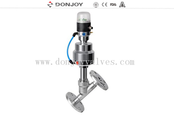Pneumatic Sanitary 2 Piston PTFE Seal Angle Seat Valve with Flange end