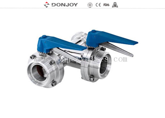 DN50 Thread Three Way Butterfly Valve With Aluminum Actuator For Food Grade Processing