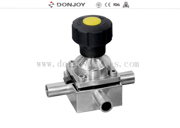 SS 316L plastic manual mini three way diaphragm valve with 3 ports, Welded Ends