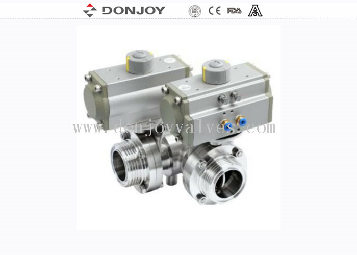DN50 Thread Three Way Butterfly Valve With Aluminum Actuator For Food Grade Processing